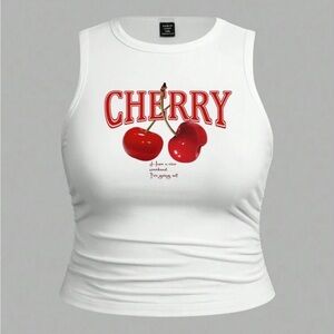 ✨SHEIN Curve Cherry White Square Neck Top✨